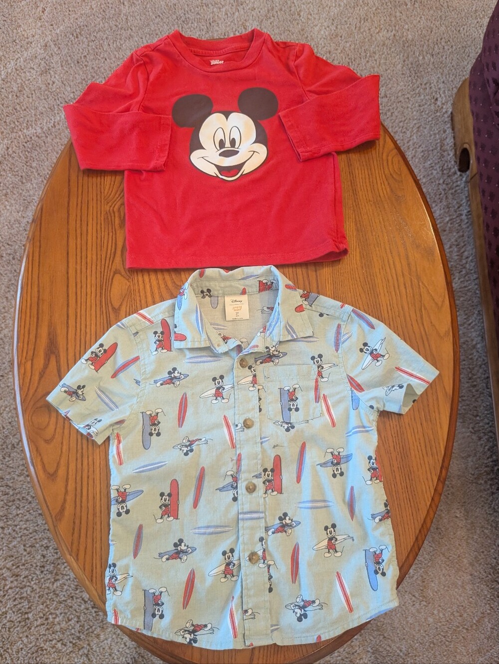 Disney Kids Long Sleeve Red & Blue Mickey Shirts Set Of 2 - Size 2T & 3T